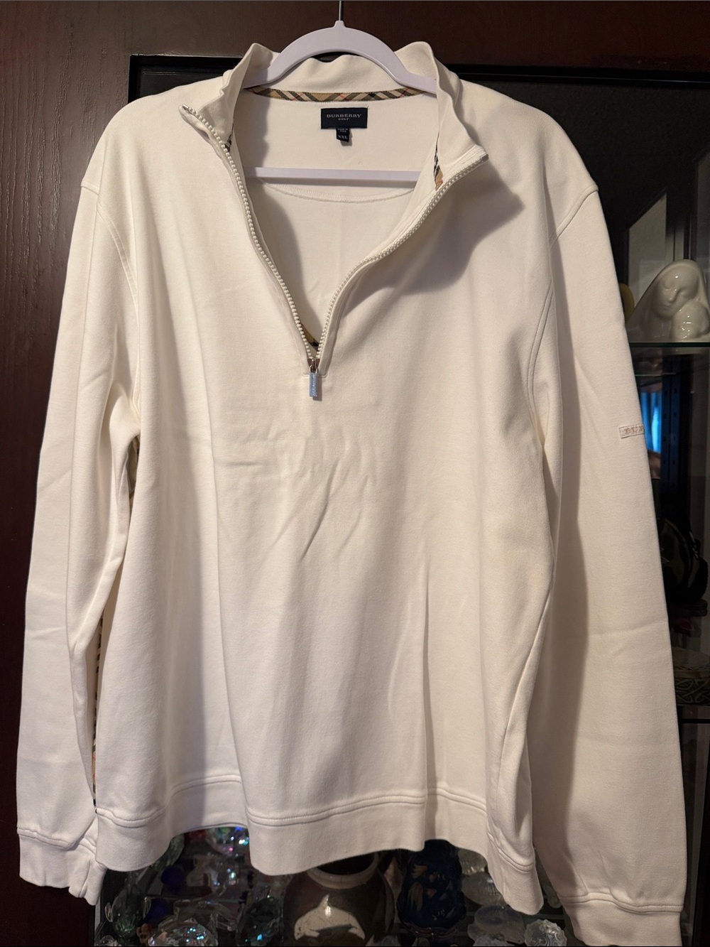 Burberry Cream Half-Zip Turtleneck Sweater